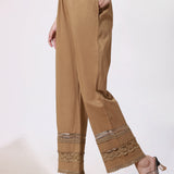Maria D.Beige Cotton Relaxed Fit Palazzo Pants for Women