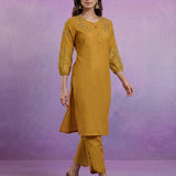 Mustard Embroidered Kurta Set with Resham Work
