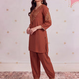 Zareen Bronze Rust Embroidered Kurta Set