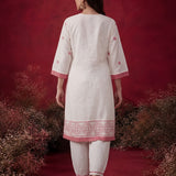 Kiana Pink Currant Embroidered Cotton Dobby Kurta Set for Women