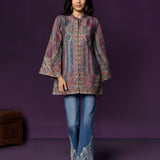Meher Teal Jamawar Cape Jacket