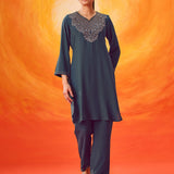 Charita Teal Zari-Embroidered Kurta Set
