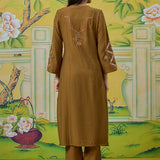Zoya Olive Green Embroidered Panelled A-Line Kurta Set
