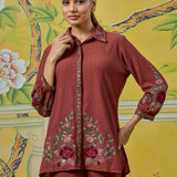 Aarohi Terracotta Rust Thread Embroidered Co-ord Set