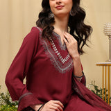 Viscose Rayon Embroidered Kurta Palazzo Dupatta Set