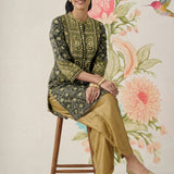 Yusra Navy Printed Shantoon Kurta