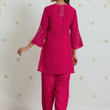 Meher Raspberry Fuchsia Embroidered A-Line Kurta Set