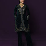 Paro Green Resham Embroidred Velvet Long Co-ord Set