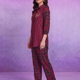 Maroon Rayon Straight Co-ord Set