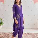 Saanvi Royal Purple Metallic Embroidered Kurta Set