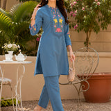 Cotton Blend Floral Embroidered Co-Ord Set