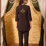 Anvitha Coffee Brown Embroidered Co-ord Set
