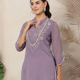 Floral Embroidered A-Line Short Kurti