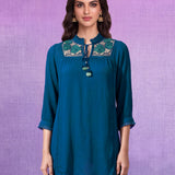 Nivara Teal Embroidered Top