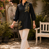 Women's Embroidered Button-Front Tunic Shirt