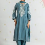 Kiara Cadet Blue Embroidered Suit Set