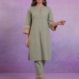 Mint Green Applique Kurta Set with Organza Trims