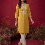 Yellow Mirror Work Cotton Kurta Set