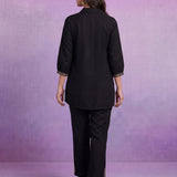 Black Cotton Slub Applique Dori Work Co-ord Set