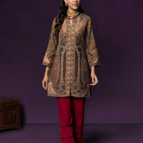 Aaraya Navy Printed Jamawar Kurta