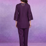 Purple Rayon V-Neck Co-ord Set with Palazzo