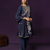Aarvi Navy Floral Embroidered Suit Set with Dupatta