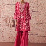 Joy Carmine Red Embroidered Rayon Salwar Suit Set with Dupatta