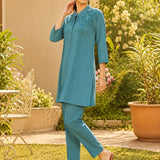 Cotton Blend Embroidered Tunic Trouser Co-Ord Set