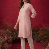 Pink Mirror Work Cotton Kurta Set