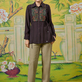 Meher Plum Brown Thread Embroidered Shirt