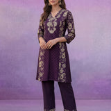 Purple Printed Cotton Panelled Kurta Set