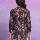 Red Nylon Viscose Straight Kurti with Shirt Collar