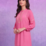 Pink Rayon Embroidered Mandarin Collar Top