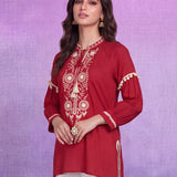 Cotton Red Embroidered Tunic