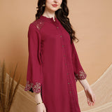 Solid Embroidered Straight Tunic Shirt