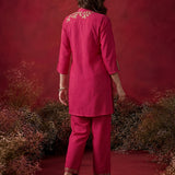 Fuchsia Solid Cotton Straight Co-Ord Set