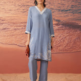 Iris Light Blue Embroidered Rayon Co-ord Set for Women