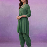Blue Viscose Rayon Dori Embroidered Co-ord Set
