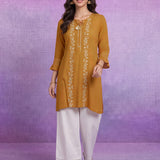 Mustard  Floral Embroidered Straight Kurti