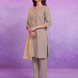 Beige Rayon Straight Suit Set