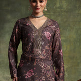 Wool Blend Floral Printed Kurta Trouser Dupatta Set