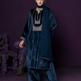 Fareen Teal Embroidered Velvet Suit Set with Dupatta