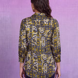 Navy Blue Nylon Viscose Straight Kurti with Shirt Collar