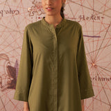 Sylvia Olive Monochrome Lyocell Kurta for Women