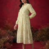 Pakeezah Cream with Green Embroidered Schiffli Indo-western Dress