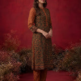Gulrukh Green Traditional Printed Long Kurta Set