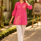 Women's Embroidered Button-Front Tunic Shirt