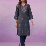Navy All-Over Printed Cotton A-Line Kurta Set