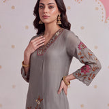 Aayat Silver Grey Embroidered Kurta Set
