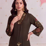 Aayat Subtle Brown Embroidered Kurta Set